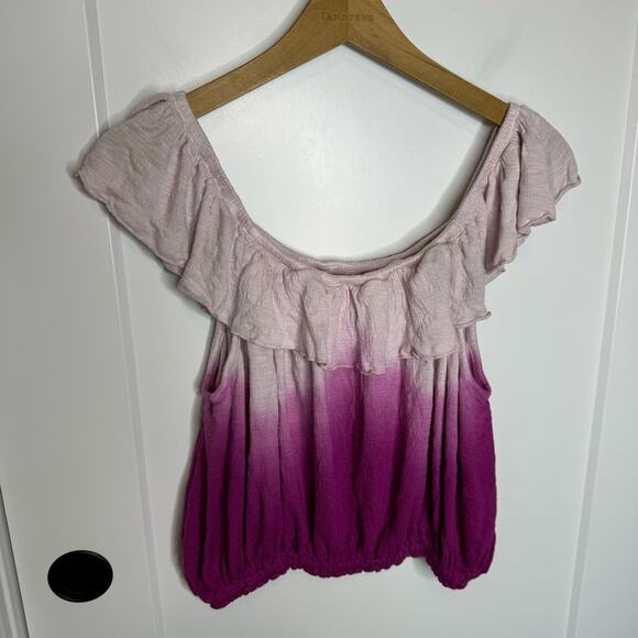 Free People Cora Pink Ombré Off The Shoulder Cropped Top Size Small - Picture 2 of 5